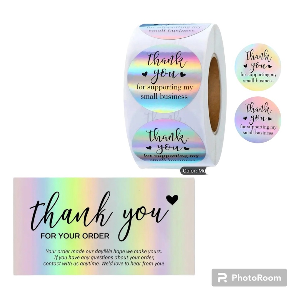Thank You Cards And Stickers Bundle, 550 Piece, Sellers Bundle, Holographic Thnx